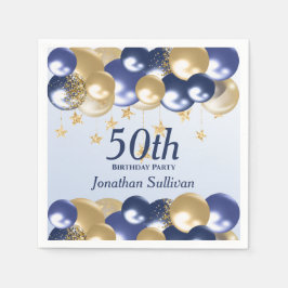 Guardanapo De Papel 50th Birthday Navy Gold Balloons Party