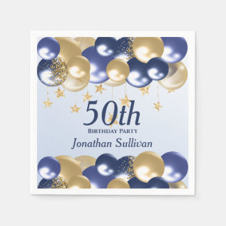 Guardanapo De Papel 50th Birthday Navy Gold Balloons Party