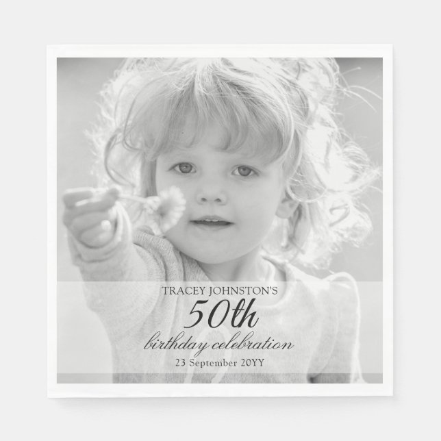 Guardanapo De Papel 50th Birthday Party Black and White (Frente)