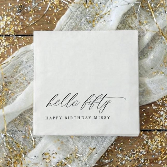 Guardanapo De Papel 50th Birthday Party Hello 50 Modern Milestone (50th birthday party napkins - elegant modern black and white hello fifty party decor.)