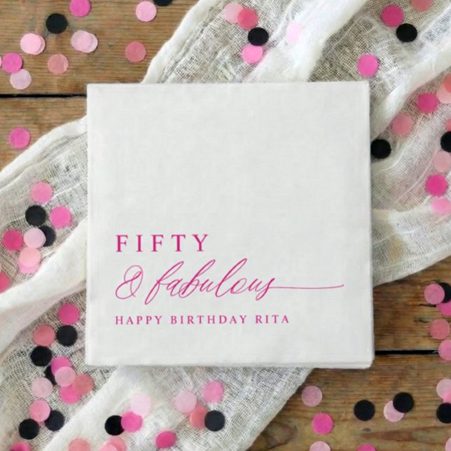 Guardanapo De Papel 50th Birthday Party Pink Fifty & Fabulous Modern (Pink 50th birthday party napkins - fifty & fabulous in hot pink / magenta)