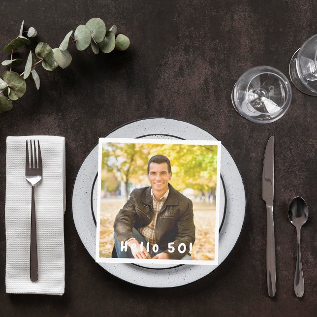 Guardanapo De Papel 50th birthday photo hello 50 guys men luncheon (Criador carregado)
