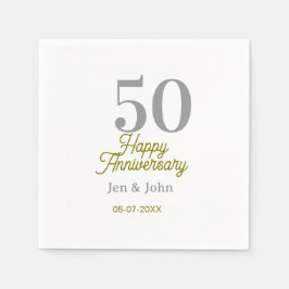 Guardanapo De Papel 50th happy anniversary name date silver gold date 