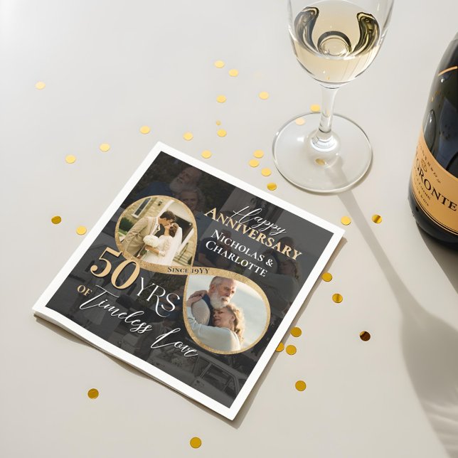 Guardanapo De Papel 50th Happy Anniversary Then & Now Gold Infinity (50th Happy Anniversary Then & Now Gold Infinity Napkins)