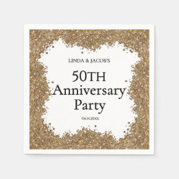 Guardanapo De Papel 50th Wedding Anniversary Gold Faux Glitter 
