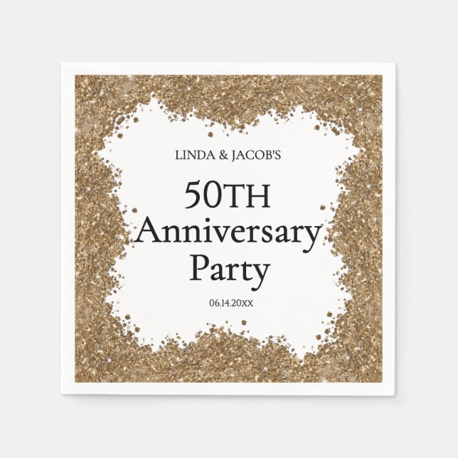 Guardanapo De Papel 50th Wedding Anniversary Gold Faux Glitter  (Frente)