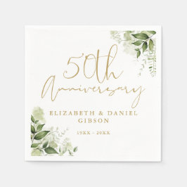 Guardanapo De Papel 50th Wedding Anniversary Greenery Gold Script