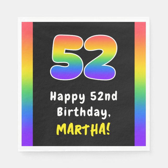 Guardanapo De Papel 52nd Birthday: Rainbow Spectrum # 52, Custom Name (Frente)