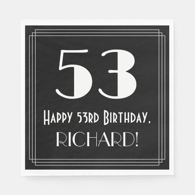 Guardanapo De Papel 53º Aniversário ~ Arte Deco Inspirou "53", Nome (Frente)