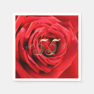 Guardanapo De Papel 55º Elegante do Coração Rosa vermelha de Casamento
