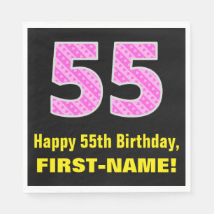 Guardanapo De Papel 55.o aniversário: Listras e Corações Rosa "55"
