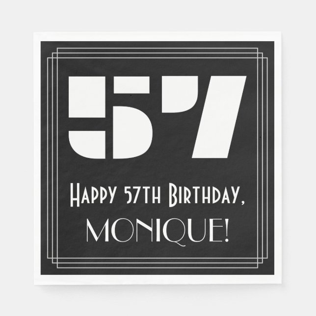 Guardanapo De Papel 57.º aniversário: Art Deco Inspirou "57" + Nome (Frente)