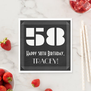 Guardanapo De Papel 58.o aniversário: Art Deco Inspira "58" + Nome