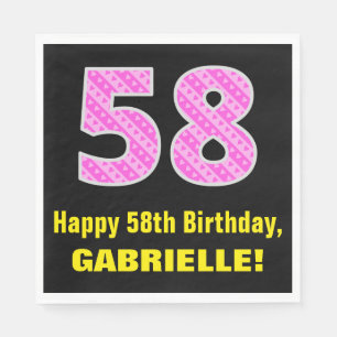 Guardanapo De Papel 58.o aniversário: Listras e Corações Rosa "58"