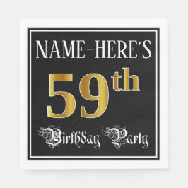 Guardanapo De Papel 59th Birthday Party — Fancy Script, Faux Gold Look