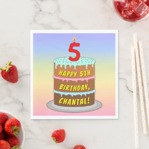 Guardanapo De Papel 5 Aniversário: Bolo e Vela Divertidos + Nome Perso