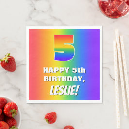 Guardanapo De Papel 5 Aniversário: Padrão Arco-Íris Colorido e Diverti