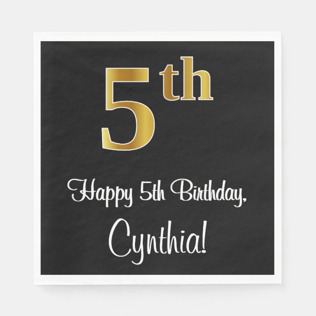 Guardanapo De Papel 5 Birthday ~ Elegante Luxurioso Faux Dourado aparê (Frente)