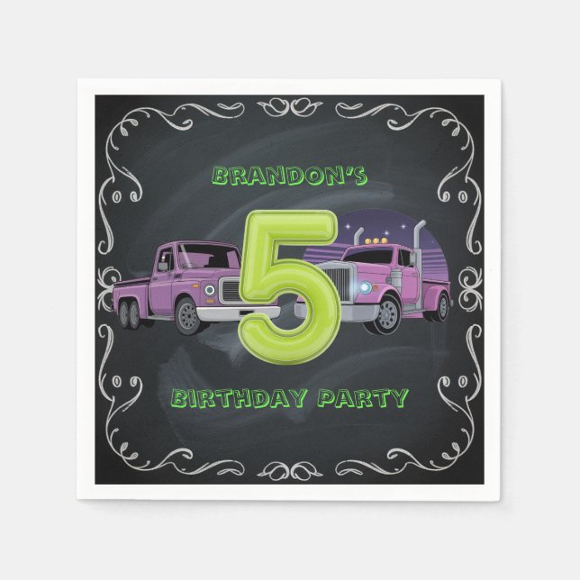 Guardanapo De Papel 5 Festa de aniversário de Caminhões Roxos (Frente)