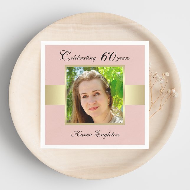 Guardanapo De Papel 60ª Festa de aniversário de Foto Dourada de Napkin (Criador carregado)