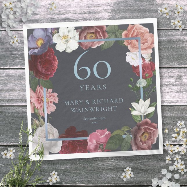 Guardanapo De Papel 60º Aniversário de Casamento de Diamante Rosas Cou (60th Diamond Wedding Anniversary Country Roses Napkins)