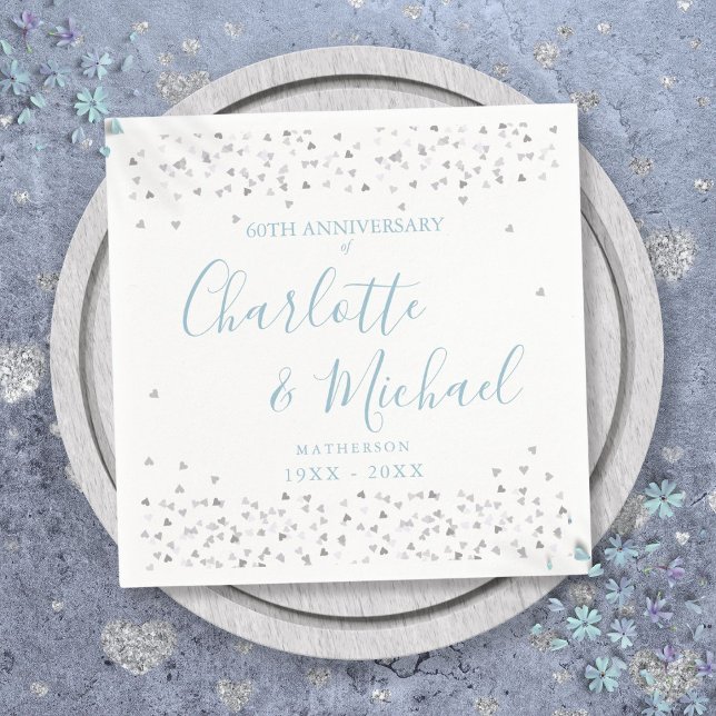 Guardanapo De Papel 60º aniversário de casamento Script Hearts Confett (60th Wedding Anniversary Script Hearts Confetti Napkins)