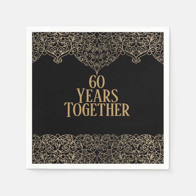 Guardanapo De Papel 60º Aniversário Dourado Lugar Em Nápoles Negras (Frente)