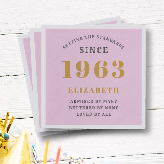 Guardanapo De Papel 60º Aniversário Nascer 1963 Adicionar Cinza Rosa d (Criador carregado)