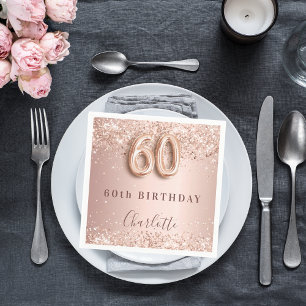 Guardanapo De Papel 60º aniversário rosa dourado nome da lente