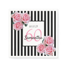 60.º aniversário de rosas rosa em listras brancas 