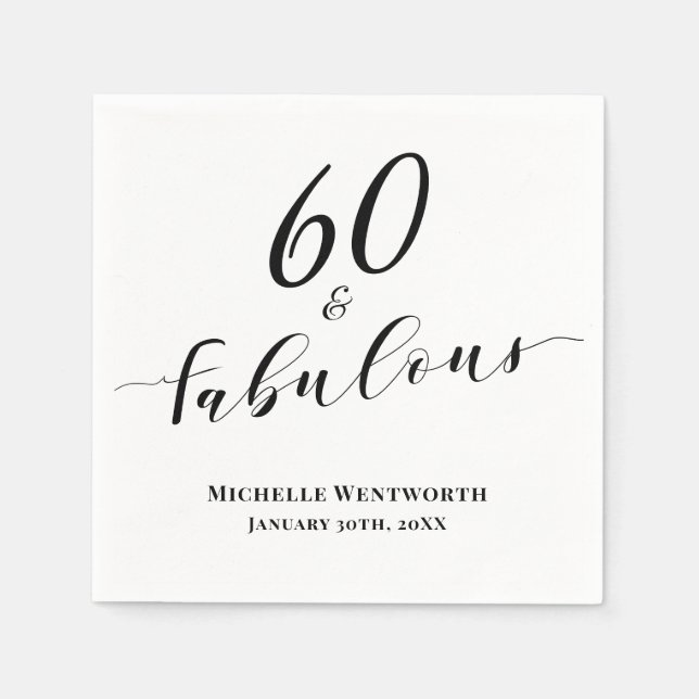 Guardanapo De Papel 60 and Fabulous Sixtieth Birthday Elegant Script (Frente)