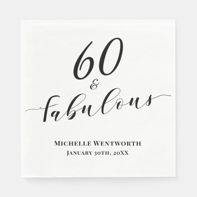 Guardanapo De Papel 60 and Fabulous Sixtieth Birthday Elegant Script (Frente)