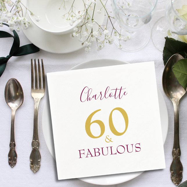 Guardanapo De Papel 60 e Fabuloso Elegante 60º Aniversário (Elegant 60 and fabulous gold and burgundy typography script custom 60th birthday party napkins)