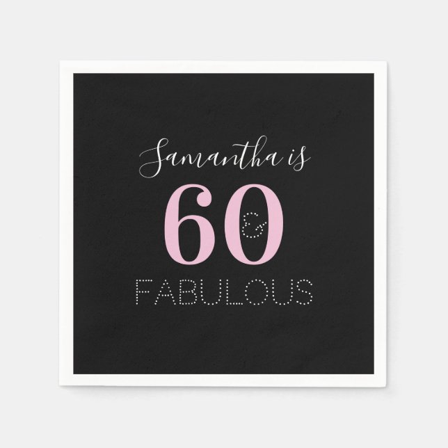 Guardanapo De Papel 60 personalizados e fabuloso aniversário rosa pret (Frente)