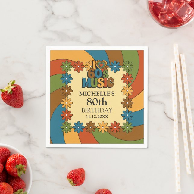 Guardanapo De Papel 60s Music Theme Nostalgic 80th Birthday Party Deco (Insitu)