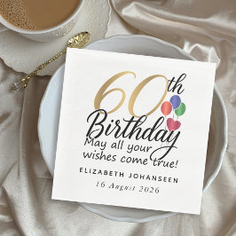 Guardanapo De Papel 60th Birthday Gold Script Modern Chic Typography