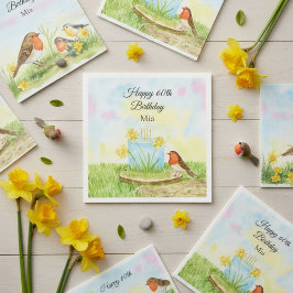 Guardanapo De Papel 60th Birthday Robin with Daffodil Cake