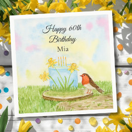 Guardanapo De Papel 60th Birthday Robin with Daffodil Cake