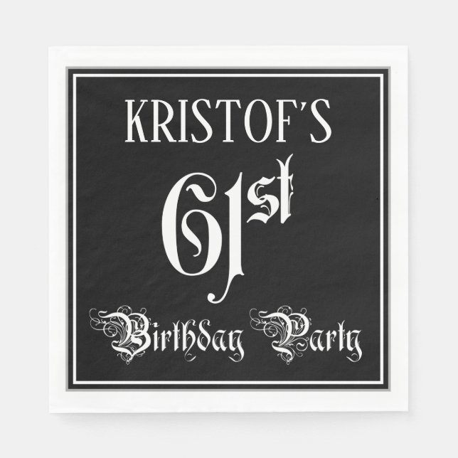 Guardanapo De Papel 61st Birthday Party — Fancy Script + Custom Name (Frente)