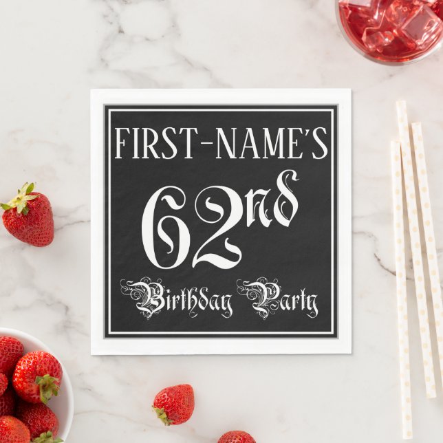 Guardanapo De Papel 62nd Birthday Party — Fancy Script + Custom Name (Insitu)