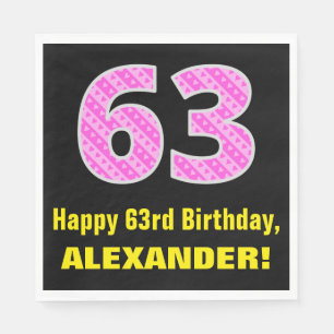 Guardanapo De Papel 63.o aniversário: Listras e Corações Rosa "63"
