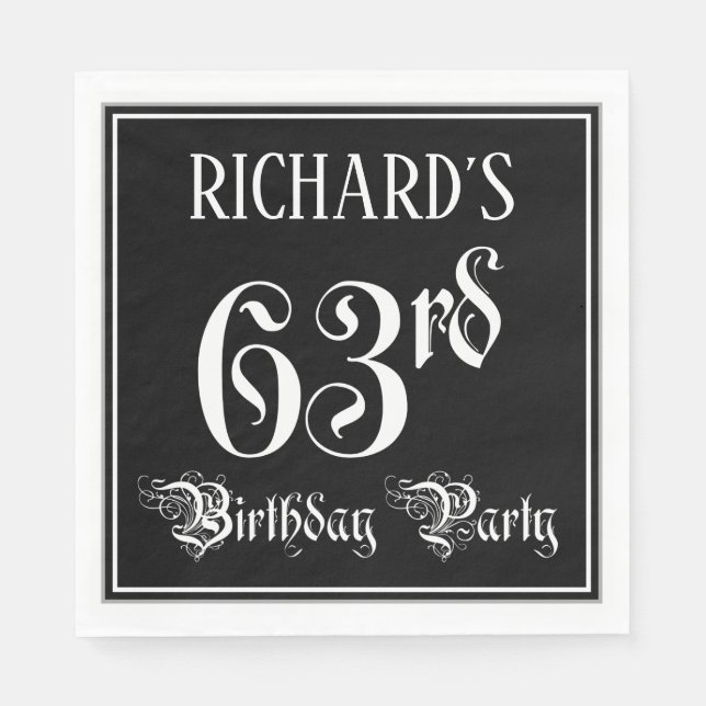 Guardanapo De Papel 63rd Birthday Party — Fancy Script + Custom Name (Frente)