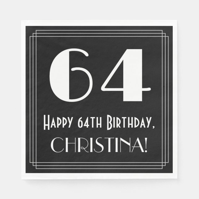 Guardanapo De Papel 64º aniversário ~ Arte Deco Inspirou "64", Nome (Frente)
