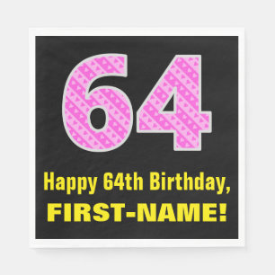Guardanapo De Papel 64.o aniversário: Listras e Corações Rosa "64"