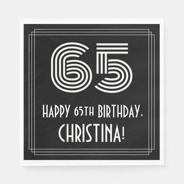Guardanapo De Papel 65.º Aniversário: Art Deco Inspirou "65" + Nome (Frente)