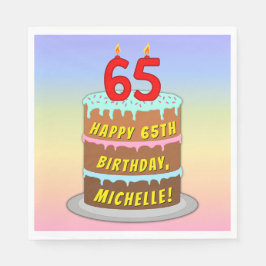 Guardanapo De Papel 65.º aniversário: Bolo e Velas Divertidas + Nome P