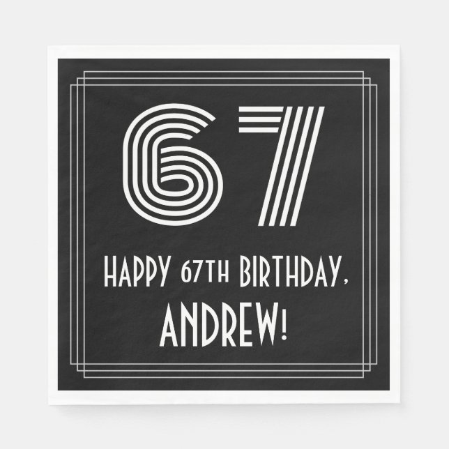 Guardanapo De Papel 67.º Aniversário: Art Deco Inspirou "67" + Nome (Frente)