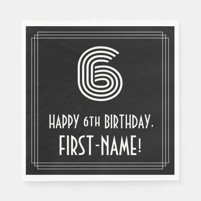 Guardanapo De Papel 6 Aniversário: Art Deco Inspira "6" + Nome (Frente)