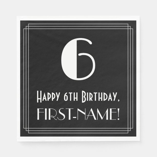 Guardanapo De Papel 6 Aniversário ~ Arte Deco Inspirou "6" (Frente)