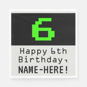Guardanapo De Papel 6 Birthday - Estilo Nerdy / Geeky "6" & Nome